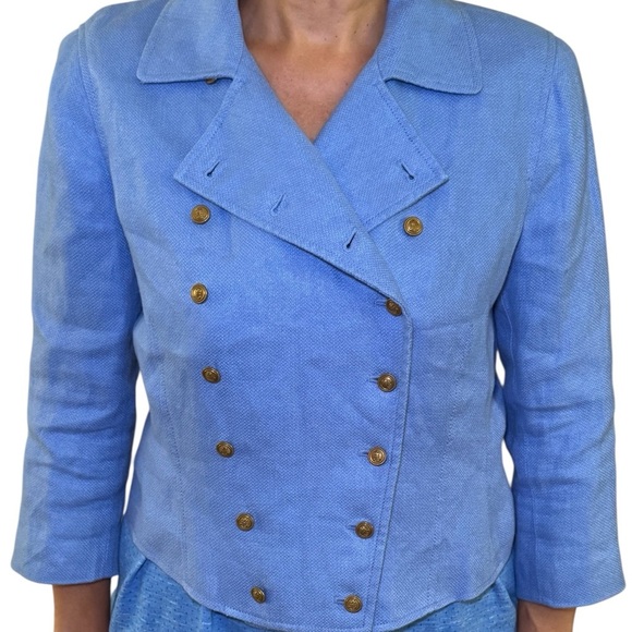 Lauren Ralph Lauren 100% Linen Double Breasted Blazer Military/Nautical Size 12 - Picture 10 of 14